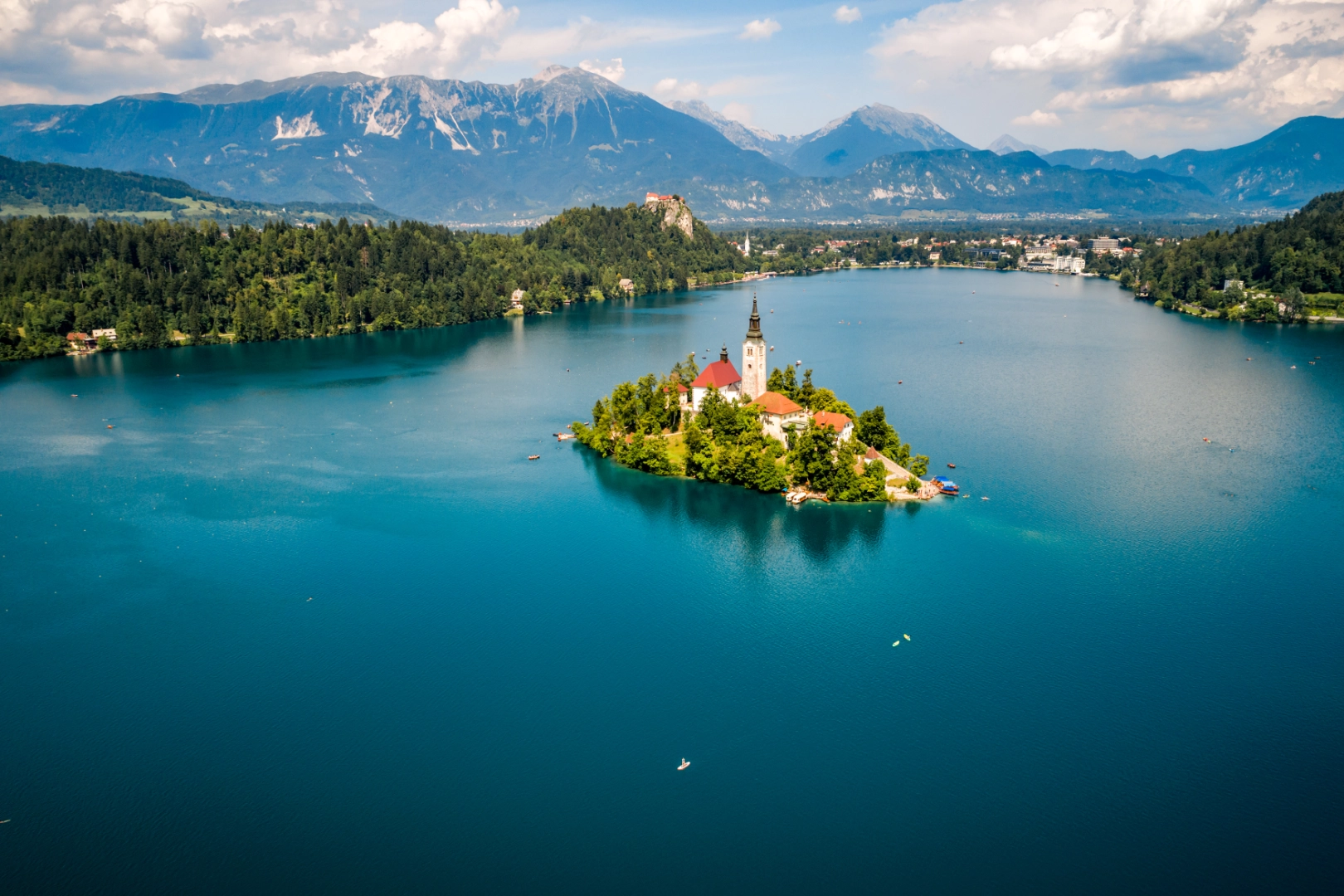 Lake Bled aerial view in Slovenia for Bled Tours travel agency programs